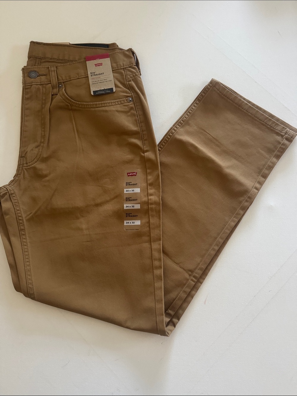Levis Twill Jeans Mens 34 32 Straight Fit 514 Tan